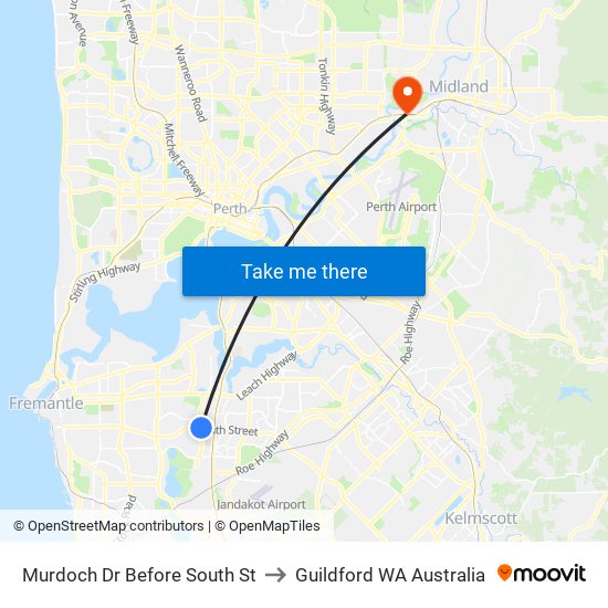 Murdoch Dr Before South St to Guildford WA Australia map