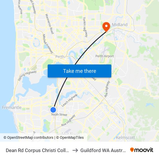 Dean Rd Corpus Christi College to Guildford WA Australia map