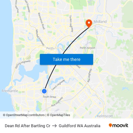 Dean Rd After Bartling Cr to Guildford WA Australia map
