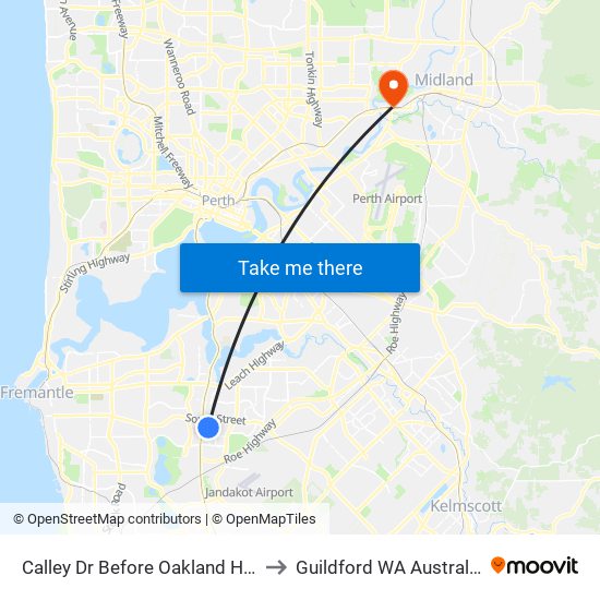 Calley Dr Before Oakland Hts to Guildford WA Australia map