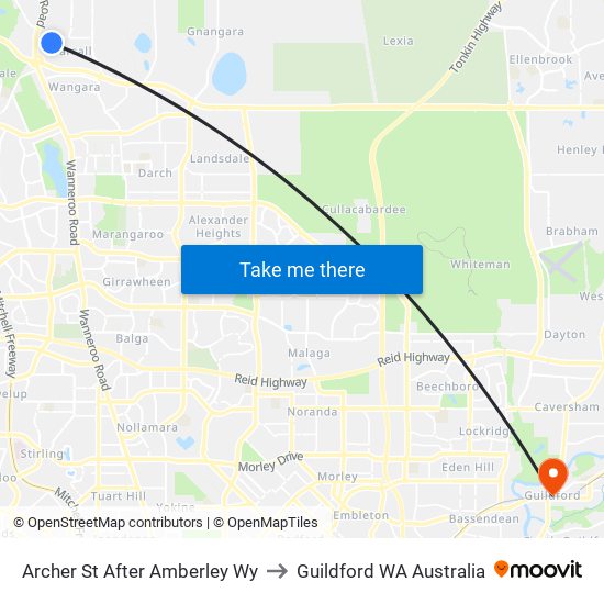 Archer St After Amberley Wy to Guildford WA Australia map