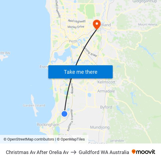 Christmas Av After Orelia Av to Guildford WA Australia map