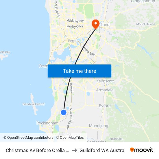 Christmas Av Before Orelia Av to Guildford WA Australia map