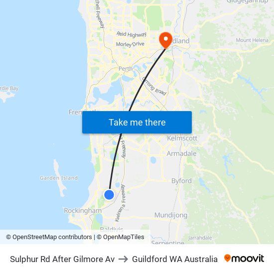 Sulphur Rd After Gilmore Av to Guildford WA Australia map