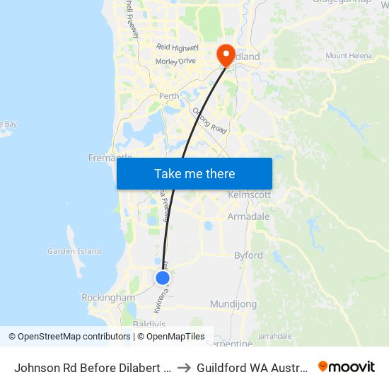 Johnson Rd Before Dilabert Wy to Guildford WA Australia map