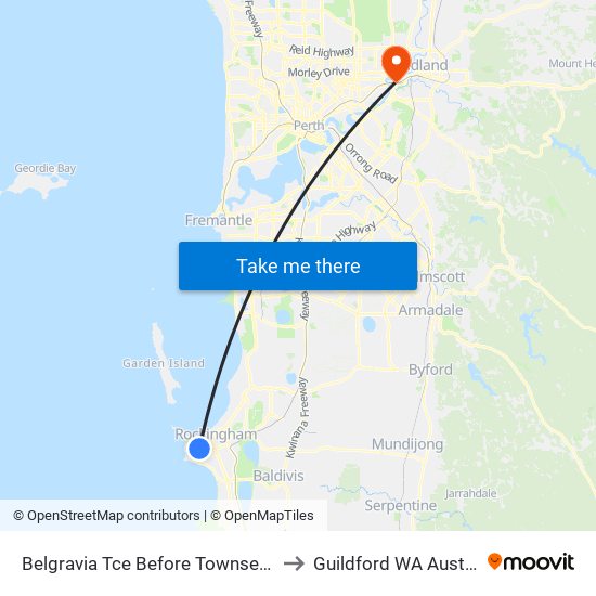 Belgravia Tce Before Townsend Rd to Guildford WA Australia map