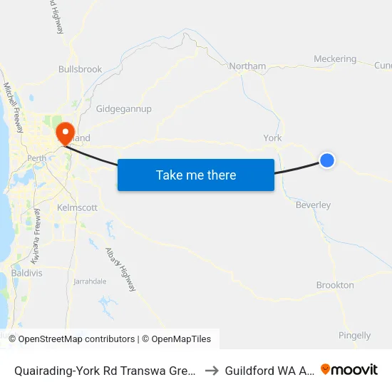 Quairading-York Rd Transwa Greenhills Turnoff to Guildford WA Australia map
