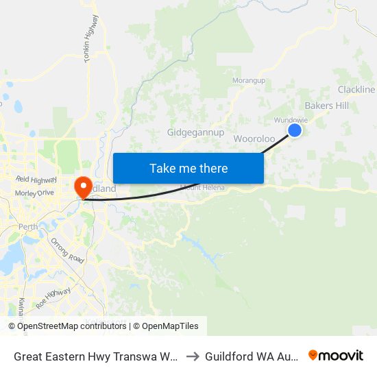 Great Eastern Hwy Transwa Wundowie to Guildford WA Australia map