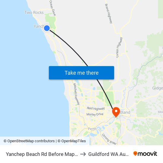 Yanchep Beach Rd Before Mapleton Dr to Guildford WA Australia map