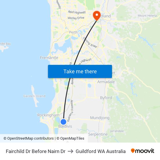 Fairchild Dr Before Nairn Dr to Guildford WA Australia map