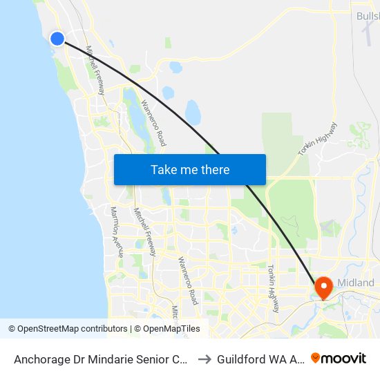 Anchorage Dr Nth Mindarie Senior College Stand 4 to Guildford WA Australia map