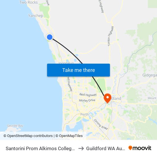 Santorini Prom Alkimos College Stand 2 to Guildford WA Australia map