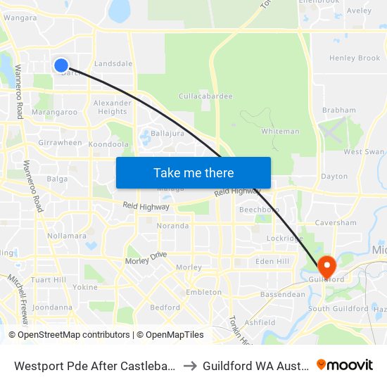 Westport Pde After Castlebar Way to Guildford WA Australia map