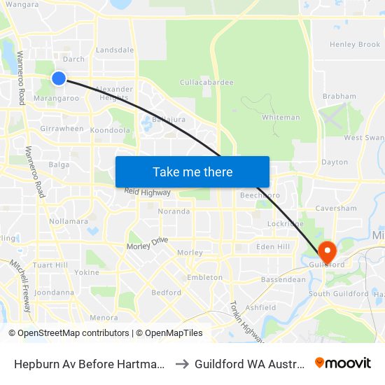 Hepburn Av Before Hartman Dr to Guildford WA Australia map