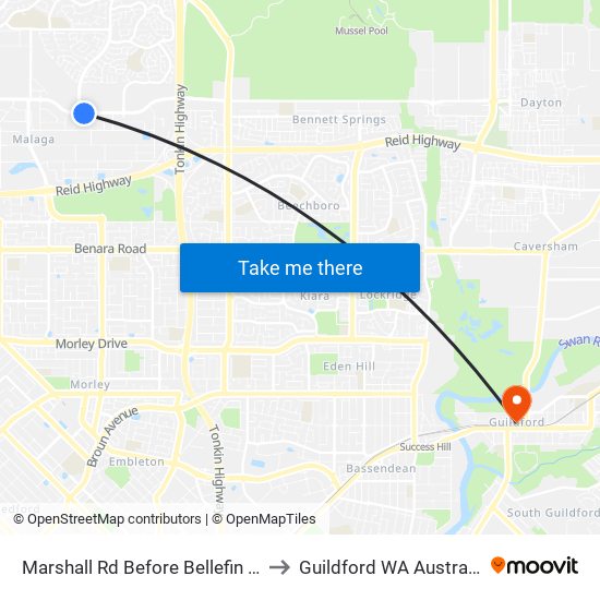 Marshall Rd Before Bellefin Dr to Guildford WA Australia map