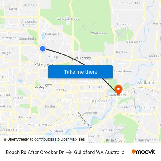 Beach Rd After Crocker Dr to Guildford WA Australia map
