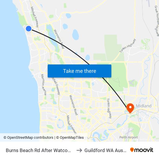 Burns Beach Rd After Watcombe Av to Guildford WA Australia map