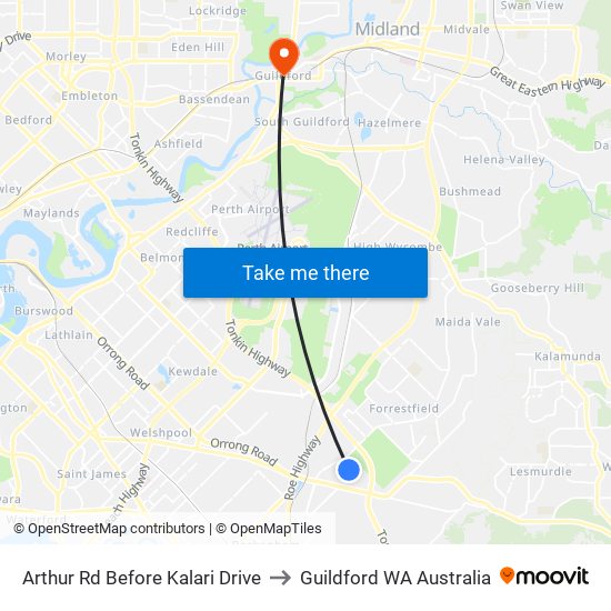 Arthur Rd Before Kalari Drive to Guildford WA Australia map