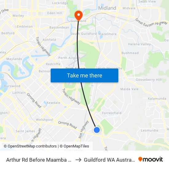 Arthur Rd Before Maamba Rd to Guildford WA Australia map