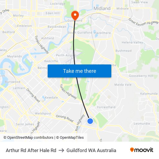 Arthur Rd After Hale Rd to Guildford WA Australia map