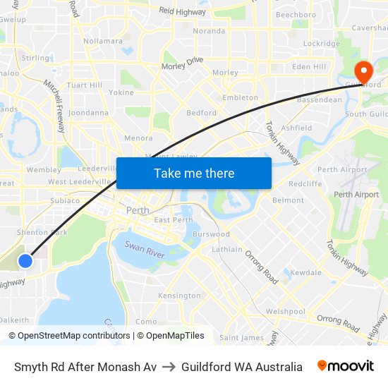 Smyth Rd After Monash Av to Guildford WA Australia map