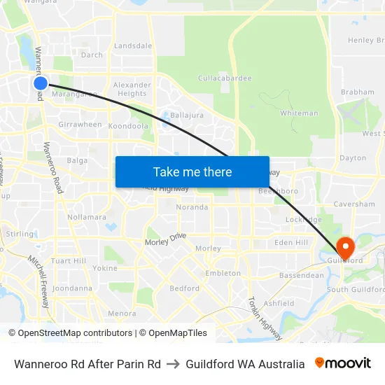 Wanneroo Rd After Parin Rd to Guildford WA Australia map
