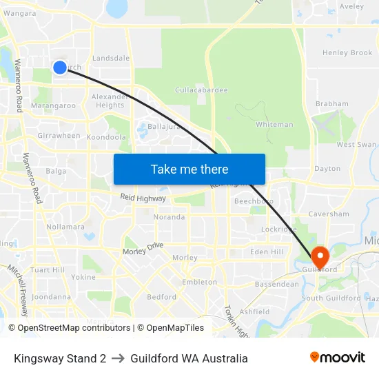 Kingsway   Stand 2 to Guildford WA Australia map