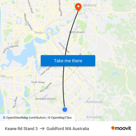 Keane Rd Stand 3 to Guildford WA Australia map