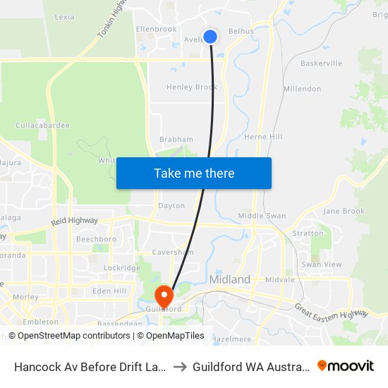 Hancock Av Before Drift Lane to Guildford WA Australia map