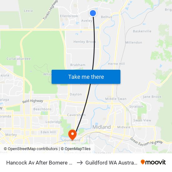 Hancock Av After Bomere CH to Guildford WA Australia map