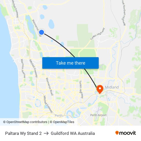 Paltara Wy Stand 2 to Guildford WA Australia map