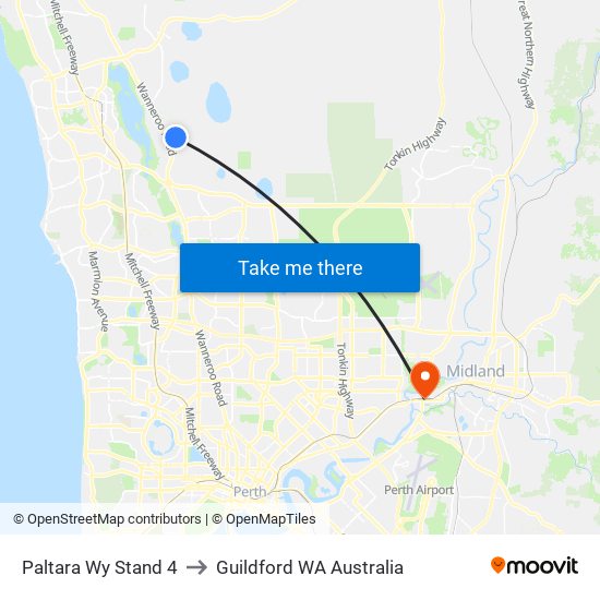 Paltara Wy Stand 4 to Guildford WA Australia map