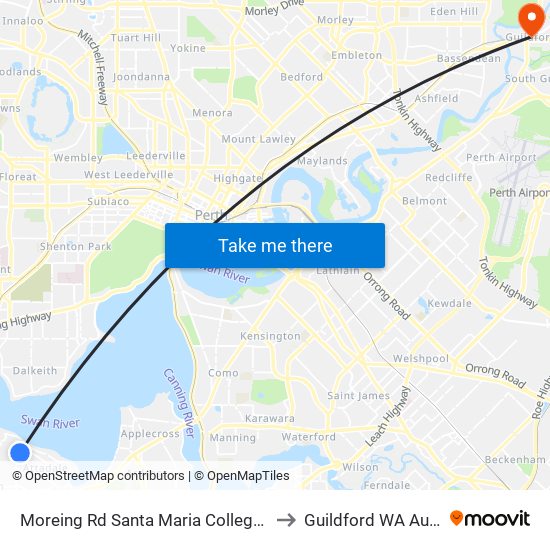 Moreing Rd Santa Maria College Stamd 1 to Guildford WA Australia map