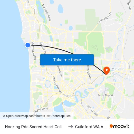 Hocking Pde Sacred Heart College Stand 3 to Guildford WA Australia map