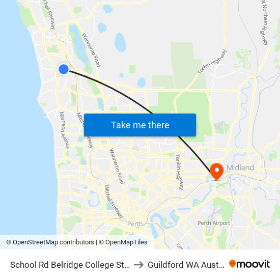 School Rd Belridge College Stand 3 to Guildford WA Australia map