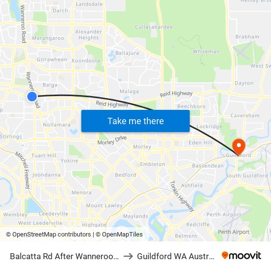 Balcatta Rd After Wanneroo Rd to Guildford WA Australia map