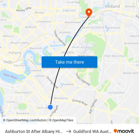 Ashburton St After Albany Highway to Guildford WA Australia map