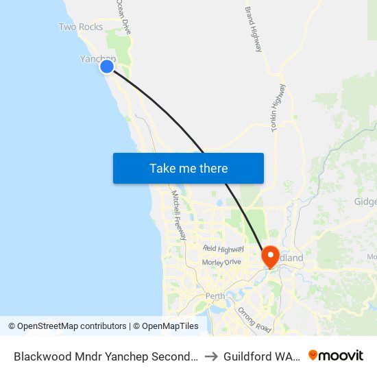 Blackwood Mndr Yanchep Secondary College Stand 1 to Guildford WA Australia map