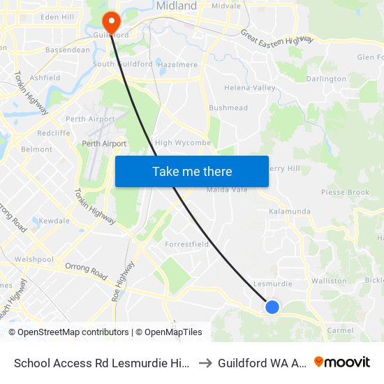 School Access Rd Lesmurdie High School S4 to Guildford WA Australia map