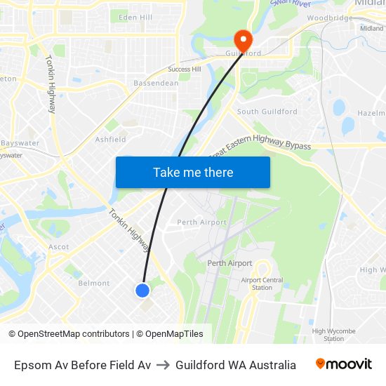 Epsom Av Before Field Av to Guildford WA Australia map