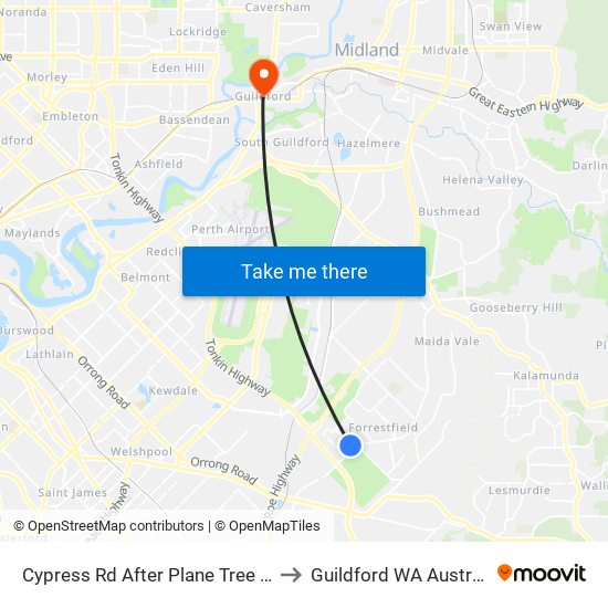 Cypress Rd After Plane Tree Grn to Guildford WA Australia map