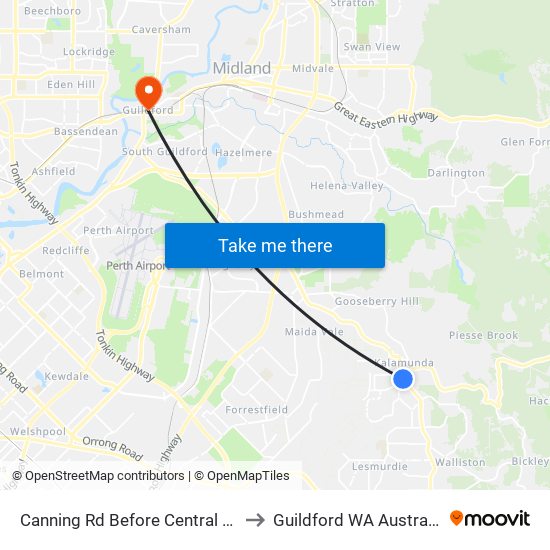 Canning Rd Before Central Rd to Guildford WA Australia map