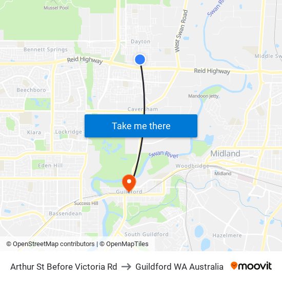 Arthur St Before Victoria Rd to Guildford WA Australia map