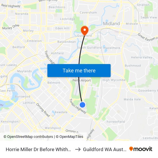 Horrie Miller Dr Before Whitham Rd to Guildford WA Australia map