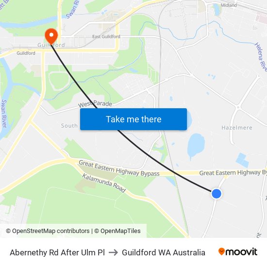 Abernethy Rd After Ulm Pl to Guildford WA Australia map