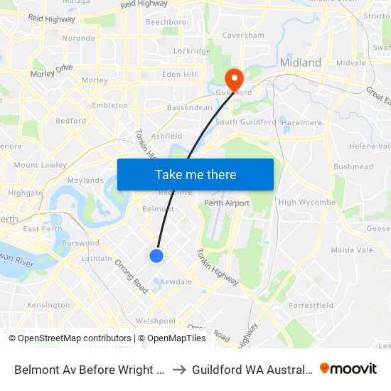 Belmont Av Before Wright St to Guildford WA Australia map