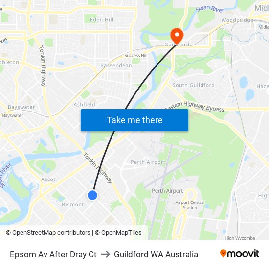 Epsom Av After Dray Ct to Guildford WA Australia map