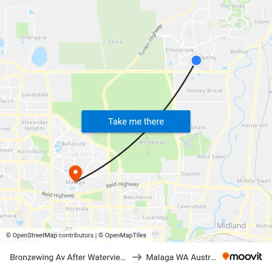 Bronzewing Av After Waterview Gr to Malaga WA Australia map