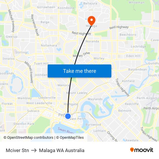 Mciver Stn to Malaga WA Australia map