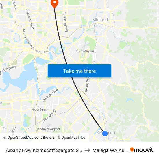 Albany Hwy Kelmscott Stargate Shopping Ctr to Malaga WA Australia map